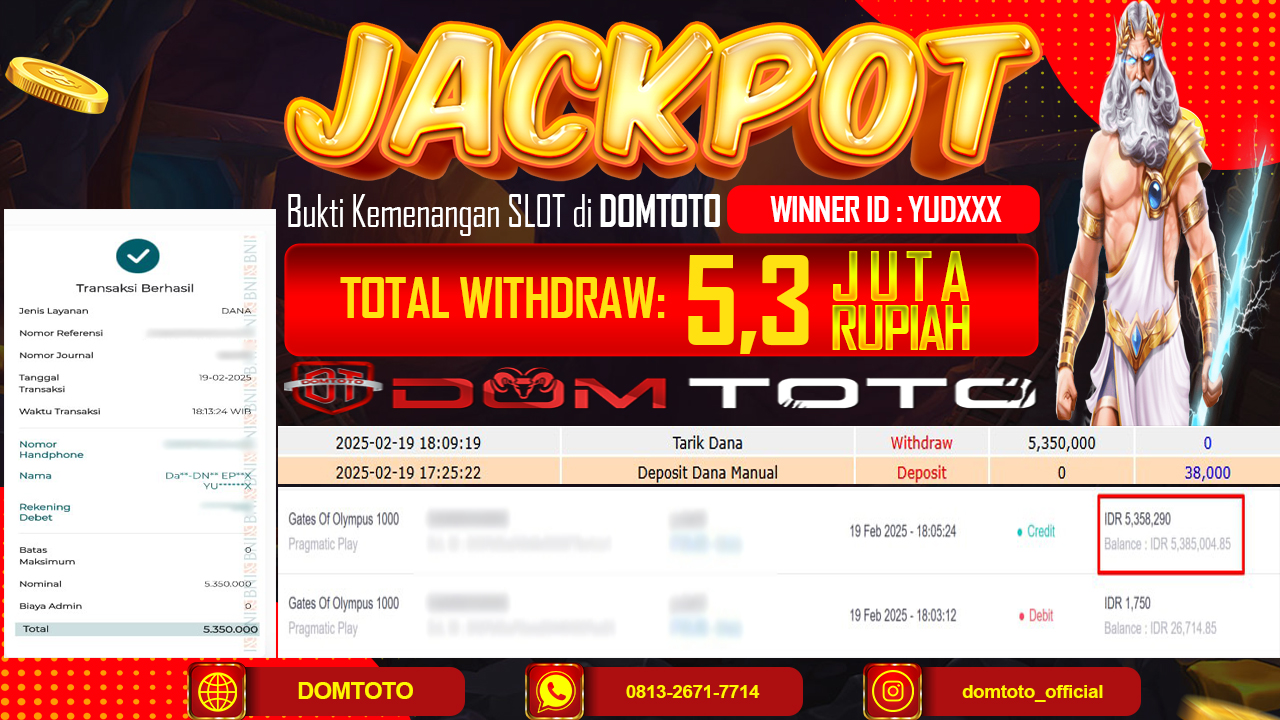JACKPOT SLOT GATE OF OLYMPUS 1000 19 FEBRUARI 2025